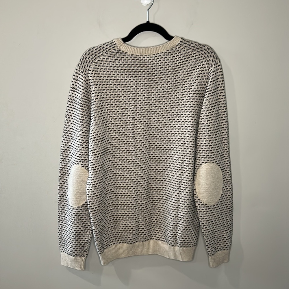 Van Heusen Flex Grandpa Sweater Navy Blue & Cream Pattern & Elbow Patches Size L - Picture 3 of 6